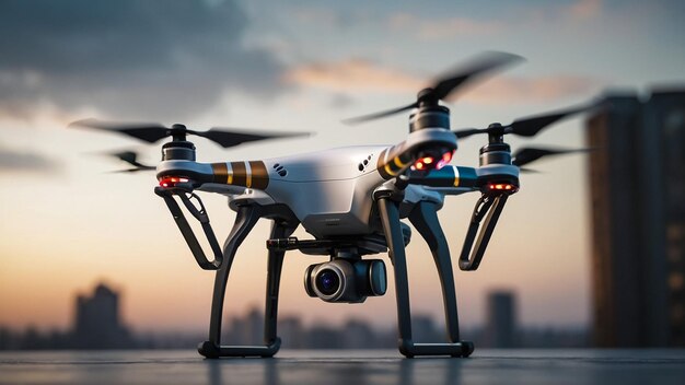 Modern quadcopter on color background