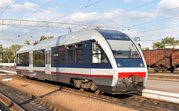 Modern railbus in Kremenchug, Ukraine