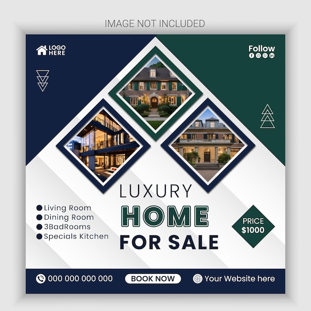 Photo modern real estate house social media instagram post or web banner template