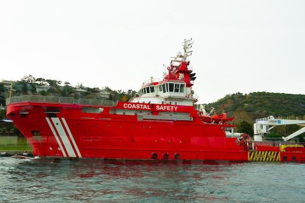 Modern red ship on the bosphorus istanbul