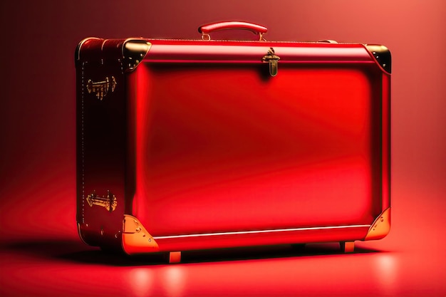 Modern red suitcase on a red background