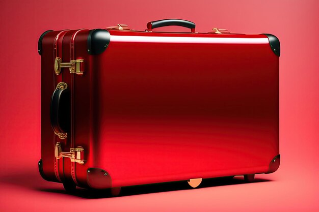 Modern red suitcase on a red background