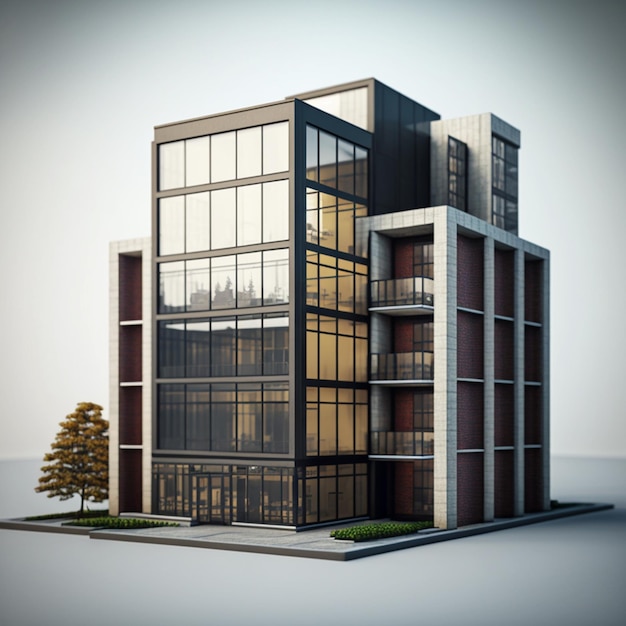 Modern residential building with brown facade. 3d illustration