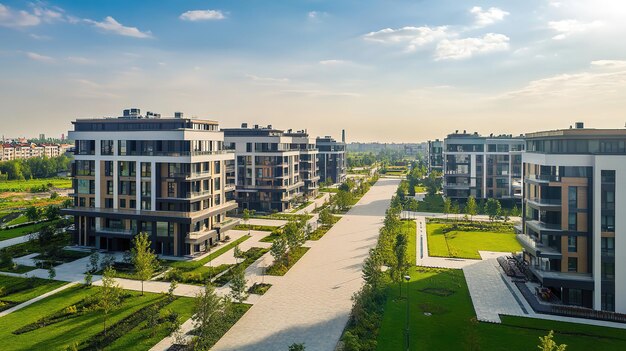 Photo modern residential buildings with green space