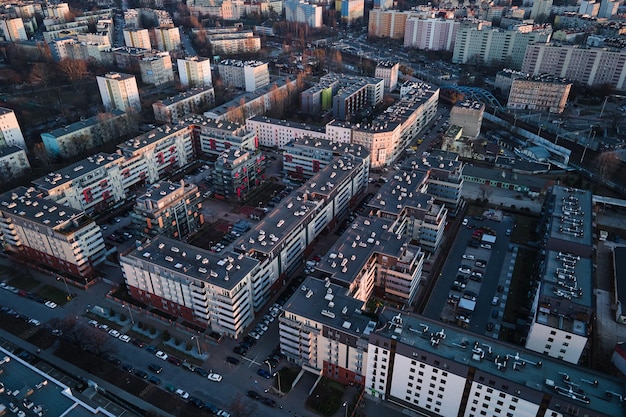 Modern residential complex in wroclaw city poland aerial view of district with modern residence buil