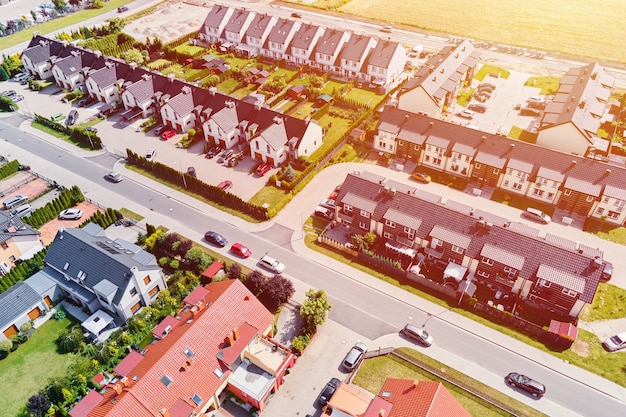 Modern residential district in Europe town, aerial view