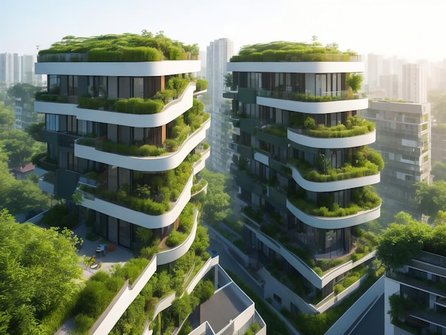 modern residential district with green roof and balcony generated by ai