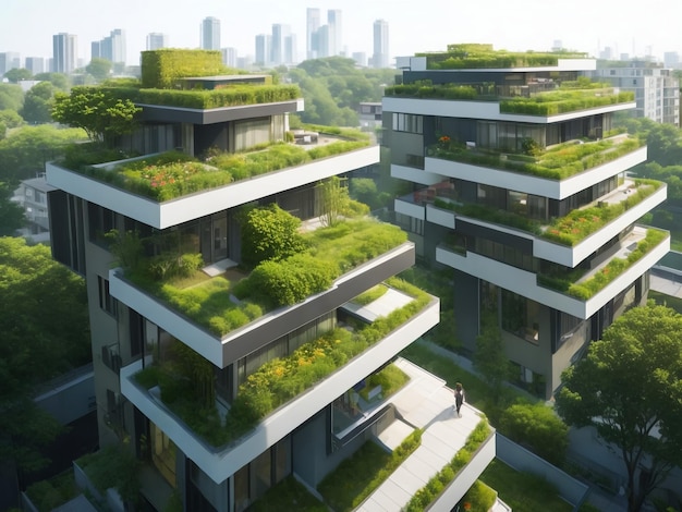 modern residential district with green roof and balcony generated by ai