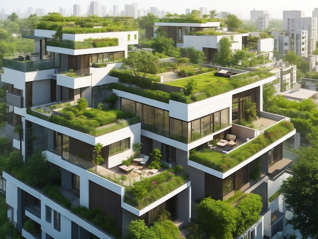 modern residential district with green roof and balcony generated by ai