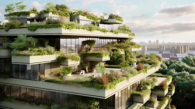 Modern residential district with green roof