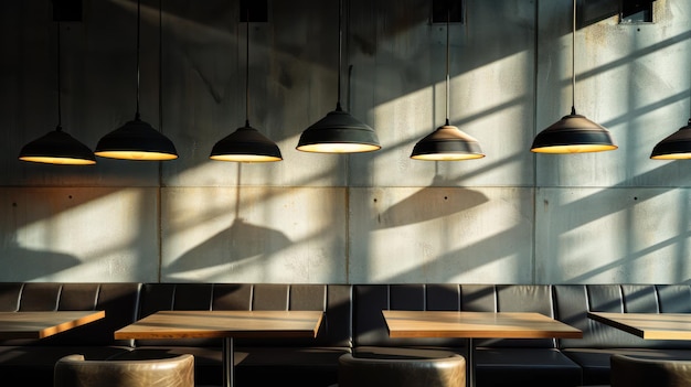 Modern Restaurant Interior with Sunlight Streaming Through Windows