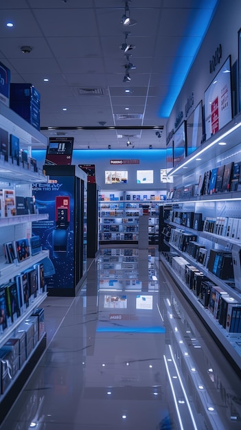 Modern Retail Store Interior with Rows of Products and Bright Lighting