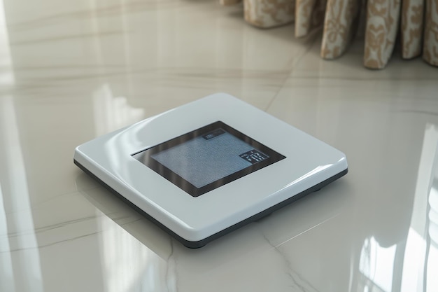 Photo a modern robotic vacuum cleaner cleaning a polished floor in a spacious living room