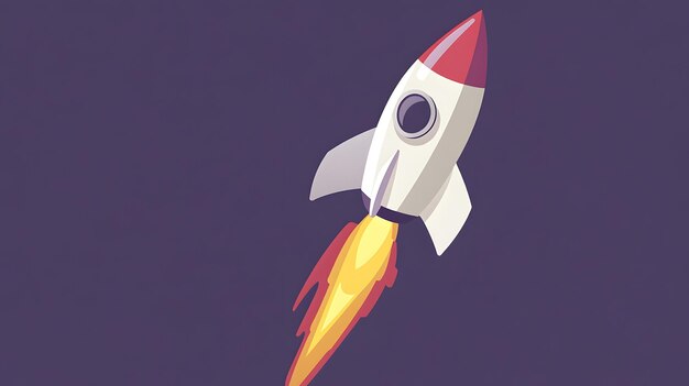 Photo modern rocket ascending into space with red tip and flames on dark blue canvas