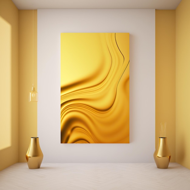 Modern room 3d home interior gold luxury with picture on the wall Generative AI