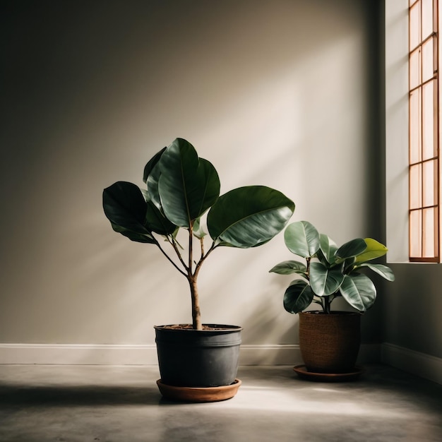 modern room with beautiful plant in pots interior design 3D illustration