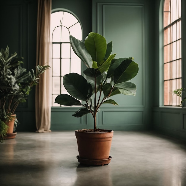 modern room with beautiful plant in pots interior design 3D illustration