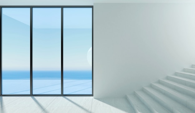  A modern room with panoramic window and sea view. 