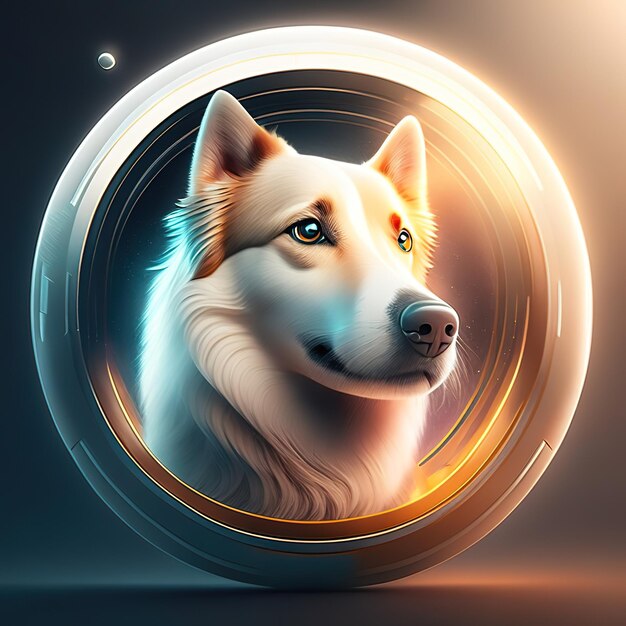 Modern round logo with dog and details in gold and light in the background Generative AI