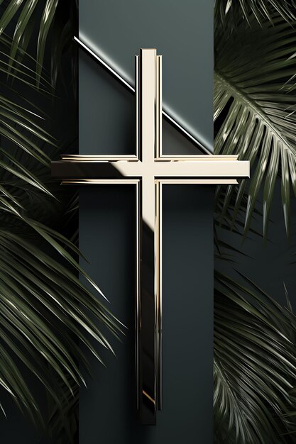 Modern Sacred Cross Made of Sleek Metal and Adorned With Geo Cross Palm Sunday Photo Christian Art