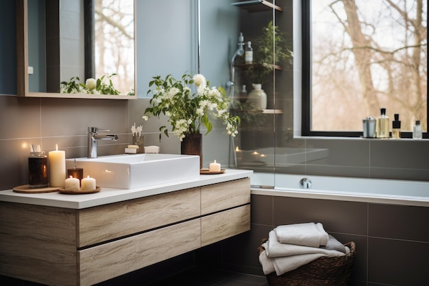 Modern Scandinavian bathroom interior bright and cozy