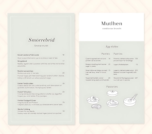 Photo modern scandinavian brunch menu with minimalist designs and cool menu layout idea for brand designm