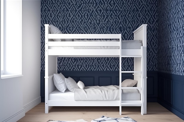 Modern Scandinavian design of white wooden bunk bed AI generated