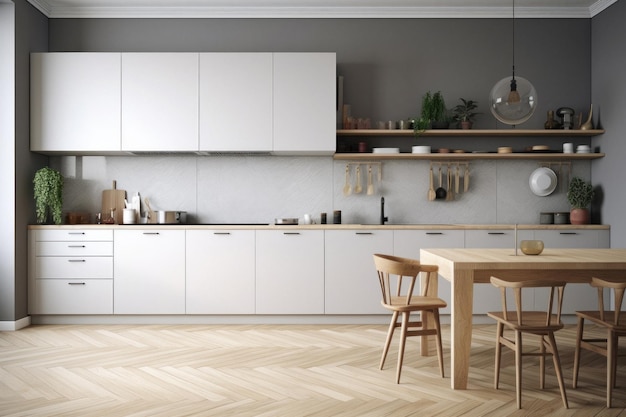 Modern Scandinavian Kitchen with Empty Wall