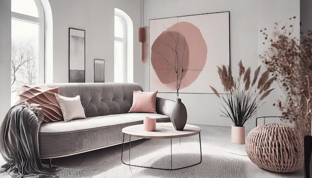 Photo modern scandinavian living room neutral palette clean lines minimalist furniture nordic decor subtle