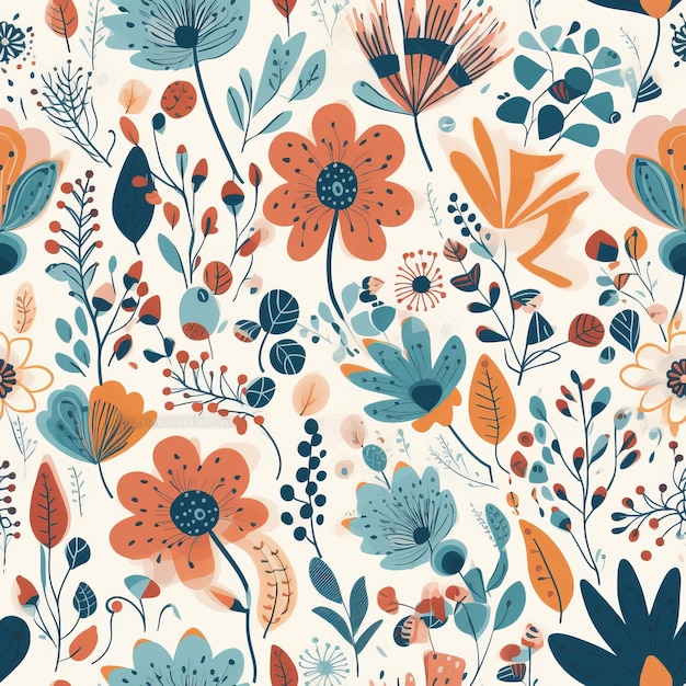 Modern Scandinavianstyle floral background as a seamless pattern AI generation