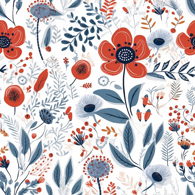 Modern Scandinavianstyle floral background as a seamless pattern AI generation