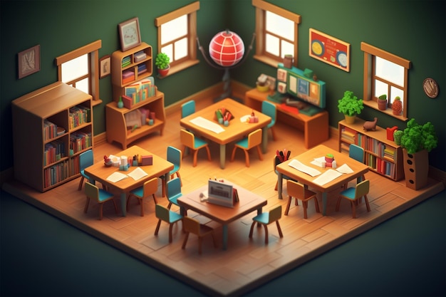 Modern school classroom icon 3d