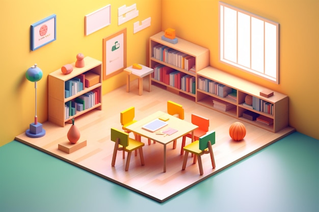 Modern school classroom icon 3d