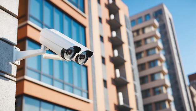 Photo modern security cameras mounted on a building39s exterior in an urban setting