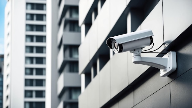 Photo modern security cameras mounted on a building39s exterior in an urban setting