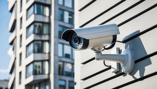 Photo modern security cameras mounted on a building39s exterior in an urban setting