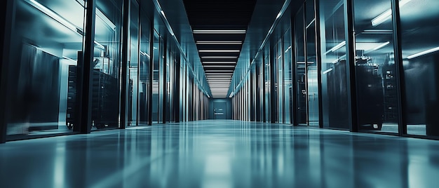 Photo modern server room corridor a glimpse into the heart of technology