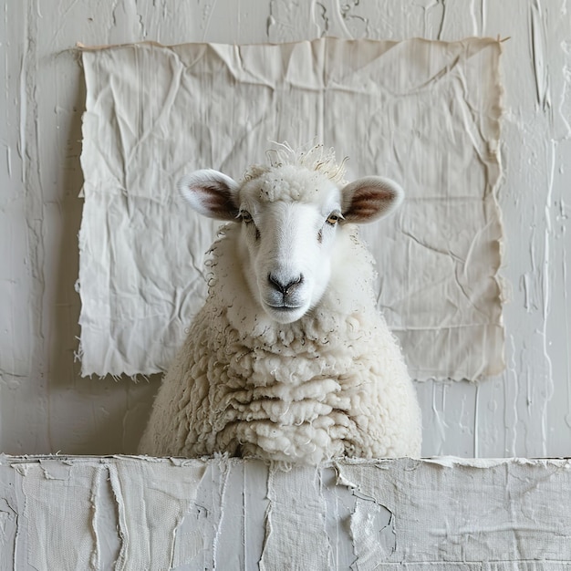 Photo a modern sheep poster with a large white sheet of paper on top