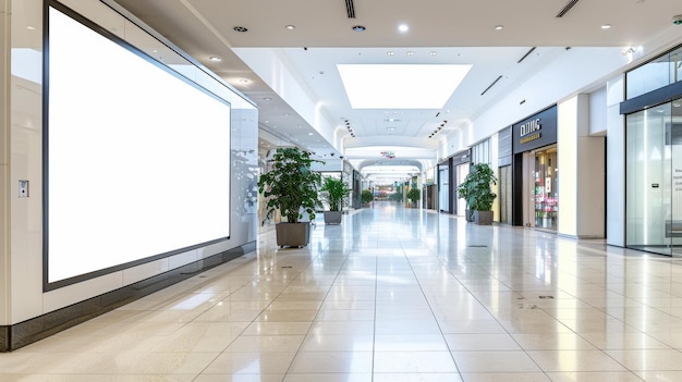 Modern shopping mall interior with blank advertisements