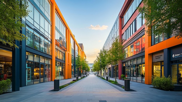 Photo modern shopping mall with glass and orange facades