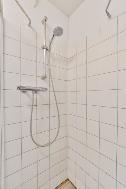 Modern shower stall in a bright bathroom