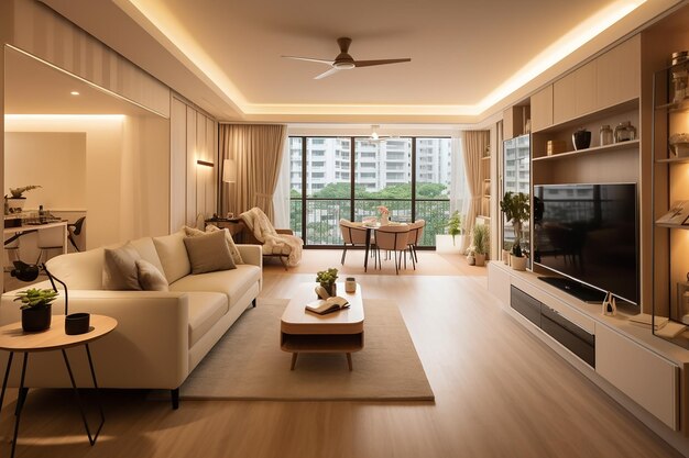 Modern Singaporean Living Visualizing an HDB Living Room in Elegant Hues