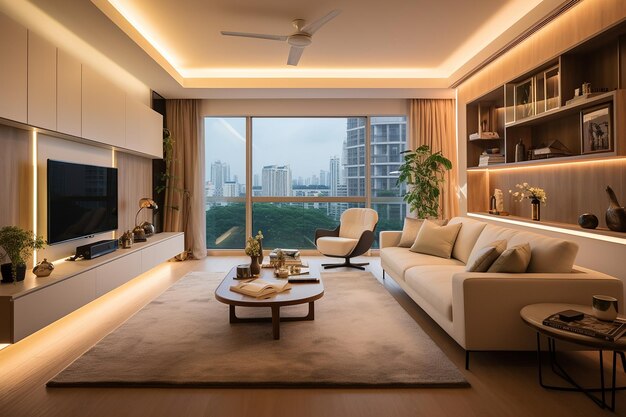 Modern Singaporean Living Visualizing an HDB Living Room in Elegant Hues