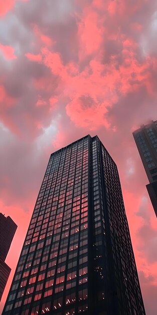 Modern Skyscraper Against Vibrant Sunset Sky