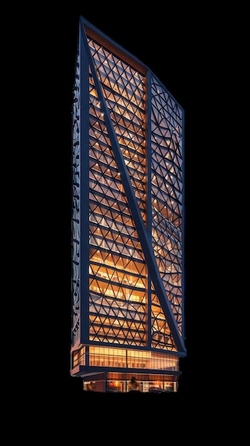 Photo modern skyscraper illuminated at night in an urban setting