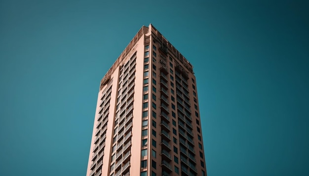 Modern skyscraper reflects futuristic design in illuminated cityscape at night generated by AI