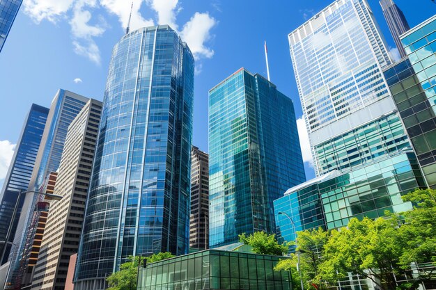 Modern Skyscrapers and Glass Towers in Urban City Skyline Showcasing Metropolitan Architecture