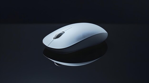 Modern slack wireless white computer mouse on black background Generative AI