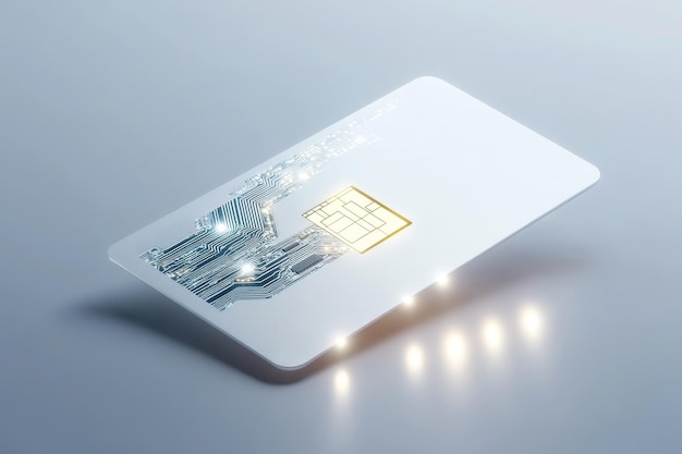 Photo a modern and sleek white biometric access card with an embedded chip and a subtle glow symboli