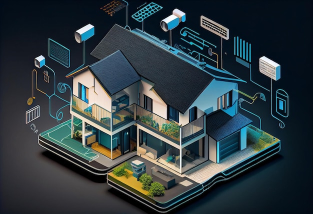 Modern smart home systems of smart building The smart home is isolated background Generate Ai